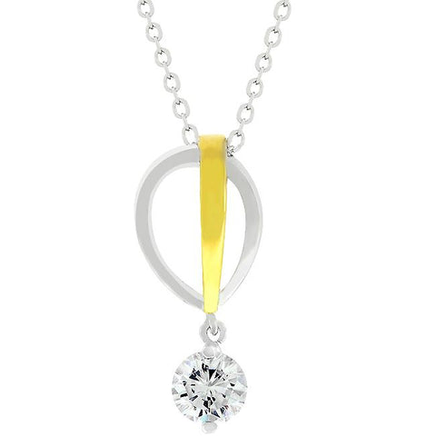 Two-tone Finish Raindrop Cubic Zirconia Pendant - P20126T-S01
