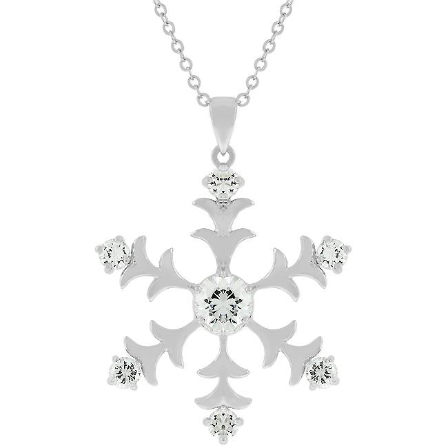 Rhodium Plated Snowflake Pendant - P50059R-C01