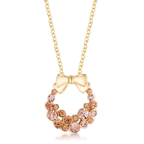 Goldtone Holiday Wreath Champagne Crystal Pendant - P50160G-V72