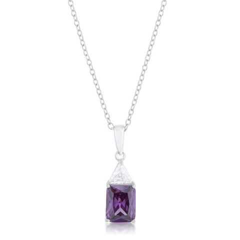 Classic Amethyst Cubic Zirconia Sterling Silver Drop Necklace - P50176RS-C20