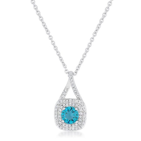 Christal 1.2ct Aqua CZ Rhodium Classic Necklace - P50177R-C31