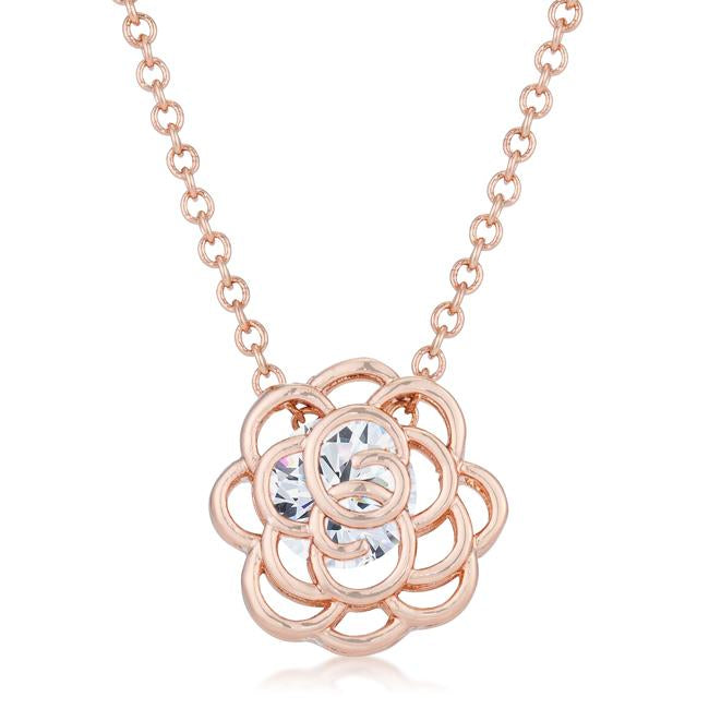 Maya 1.28ct CZ Rose Gold Rose Drop Pendant - P50182A-S01