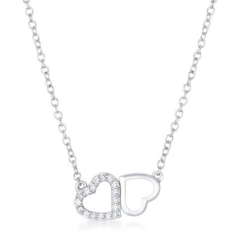 Sweet and Romantic Rhodium Melded CZ Hearts Necklace - P50186R-C01