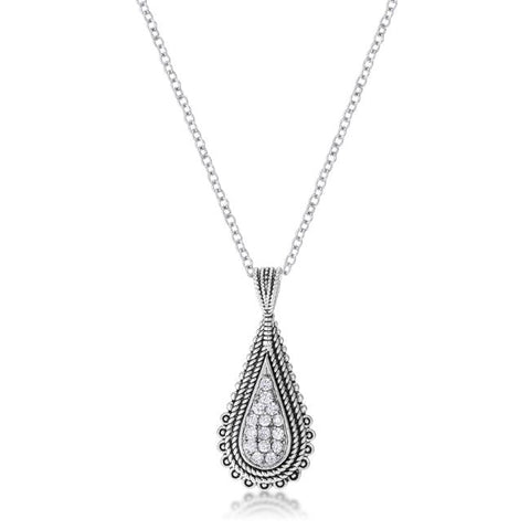 Tear Drop Rhodium Pendant Necklace with CZ .37 Ct - P50189R-V01