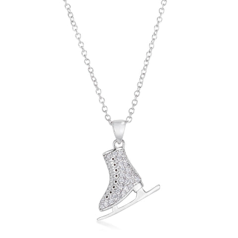 Delicate .4Ct Rhodium Plated Ice Skate Pendant - P50190R-C01