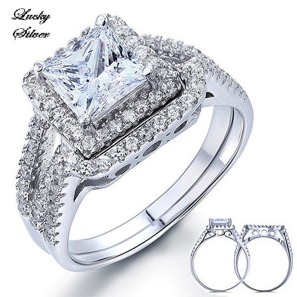 1.5 Carat Princess Solid 925 Sterling Silver Bridal Wedding Engagement Ring Set - LS CFR8141