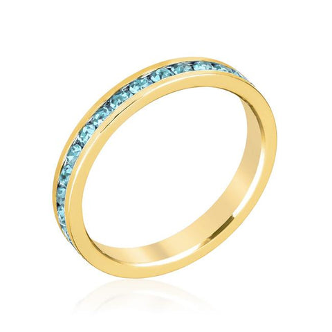 Stylish Stackables Aqua Crystal Gold Ring - R01147G-V32