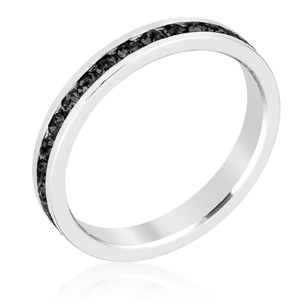 Lucky Silver - Stylish Stackable with Jet Black Crystal Ring - LOCAL STOCK