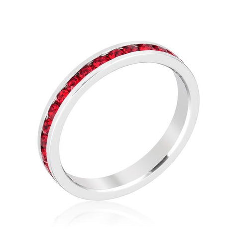 Lucky Silver - Silver Designer Stylish Stackables Eternity Swarovski Crystal Ruby Ring - LOCAL STOCK