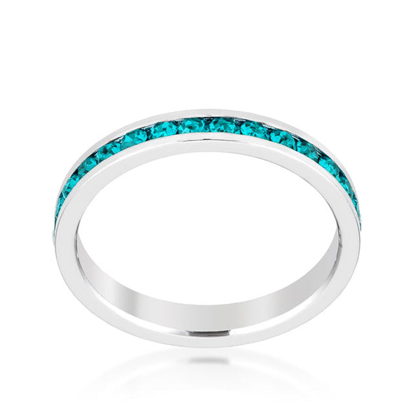 Lucky Silver - Silver Designer Stylish Stackables with Turquoise Crystal Ring - LOCAL STOCK - LSR-V39