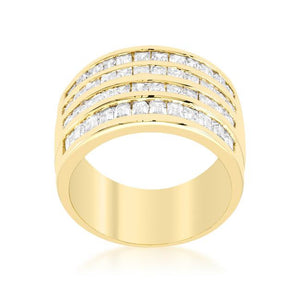 4 Row Gold Cubic Zirconia Cocktail Ring - R06482G-C01