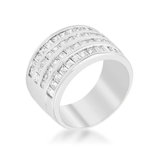 4 Row Rhodium Cubic Zirconia Cocktail Ring - R06482R-C01