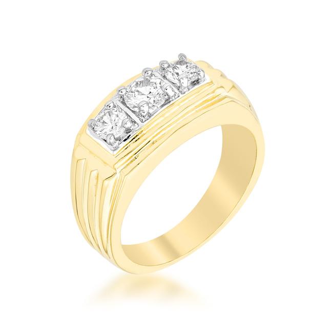 Golden Triplet Cubic Zirconia Ring - R07397T-C01