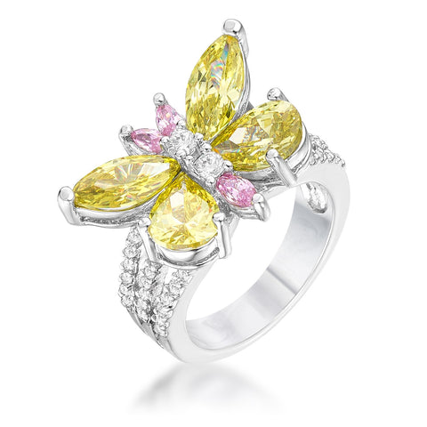 Rhodium Plated Butterfly Cocktail Ring - R07471R-V41