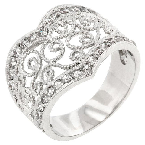 Cubic Zirconia Filigree Hearts Ring - R07546R-C01