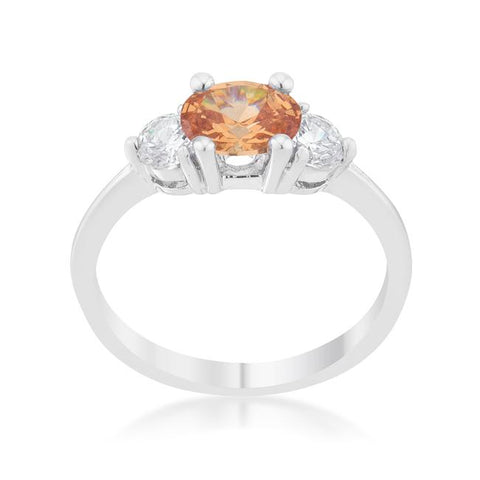 Miranna 1.2ct Champagne CZ Rhodium Classic Oval Ring - R07597R-C72