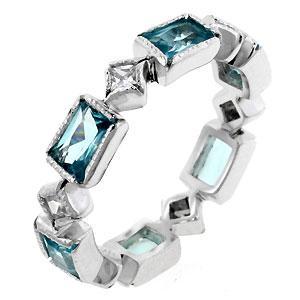 Mixed Aqua Bezel Eternity Ring - R07725RS-C32