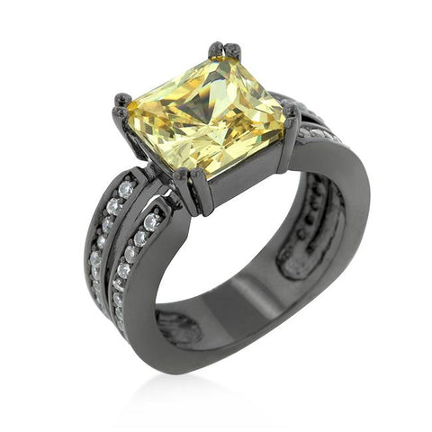 Hematite Yellow Cubic Zirconia Cocktail Ring - R07793B-C60