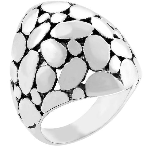 Rhodium Plated Cobblestone Ring - R07823R-V01