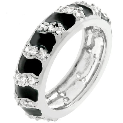 Jet Black Striped Enamel Eternity Ring - R07869R-V69