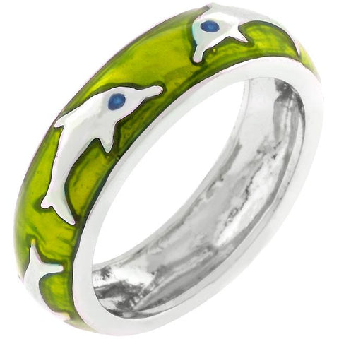 Green Apple Dolphin Enamel Ring - R07873R-V45