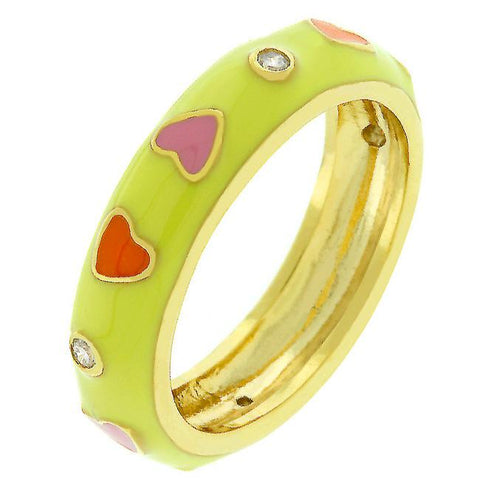 Sorbet Enamel Hearts Ring - R07917G-V02