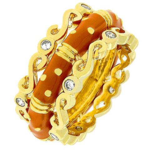 Spotted Orange Enamel Triplet Ring - R07937G-C01