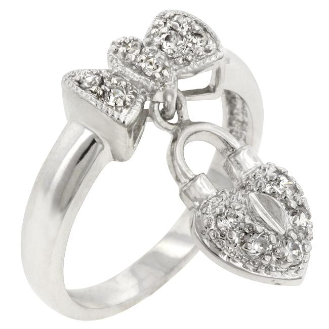 Heart Lock Ribbon Ring - R07946R-C01