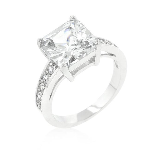 Classic Princess Cut Raised Pave Engagement Ring - R08023R-C01