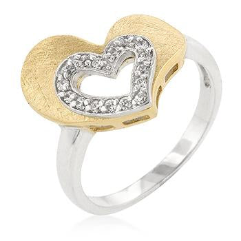 Two-tone Finished Cubic Zirconia Heart Ring - R08127T-C01