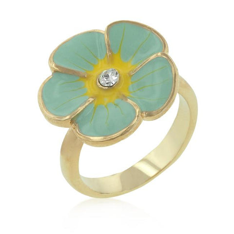 Light Blue Enamel Floral Ring - R08146G-V01