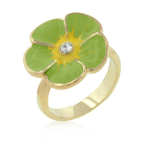 Light Green Enamel Floral Ring - R08146G-V02