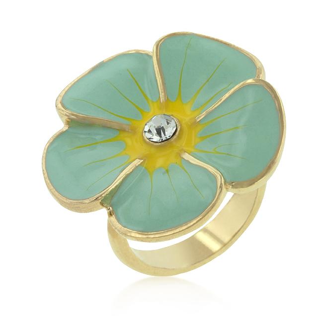 Light Blue Enamel Large Floral Ring - R08149G-V01