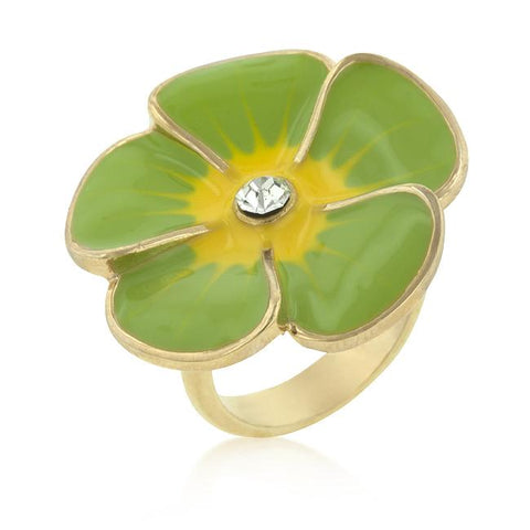 Light Green Enamel Large Floral Ring - R08149G-V02