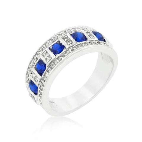 Blue and Clear Encrusted Rhodium Plated Ring - R08159R-C30