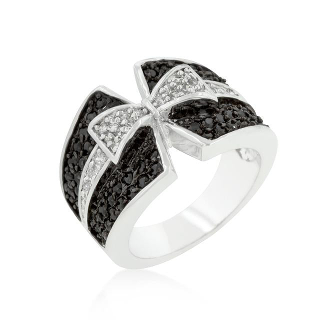 Jet Black and Clear Cubic Zirconia Bow Tie Ring - R08163T-C03