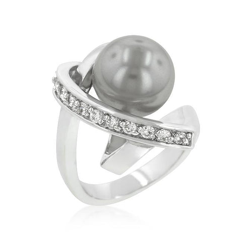 Rhodium Plated Knotted Simulated Pearl Ring - R08165R-C82