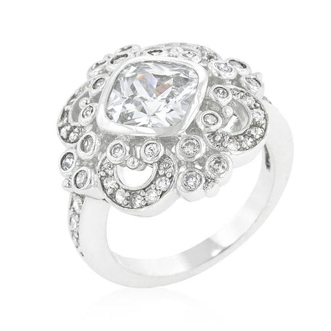 Elegant Clear Cubic Zirconia Crest Ring - R08184R-C01