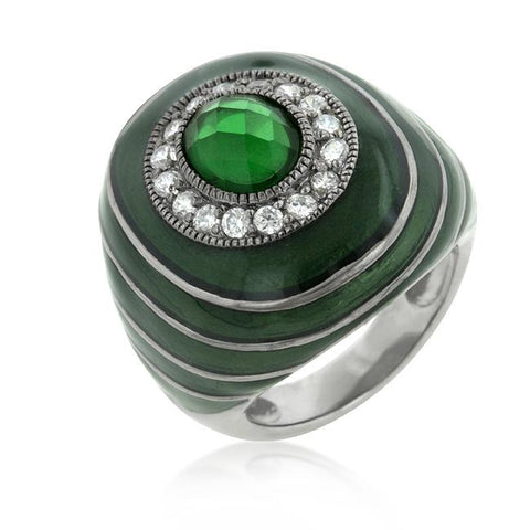 Green Enamel Crystal Cocktail Ring - R08241R-V01