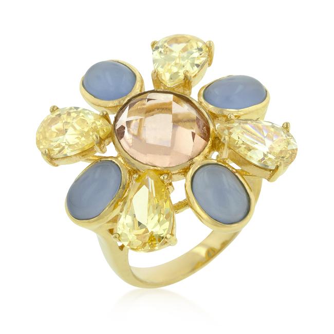 Multi-Cubic Zirconia Floral Golden Ring - R08232G-V01