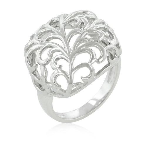 Rhodium Plated Finish Floral Filigree Ring - R08237R-C00