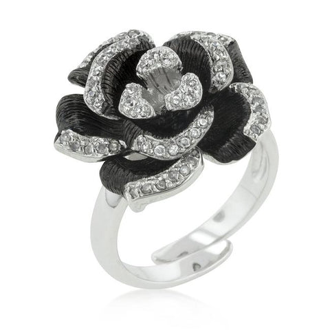 Two-tone Finish Floral Ring with Textured Pedals - R08245T-C01