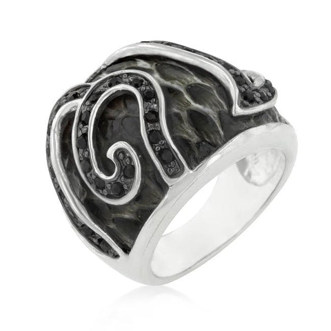 Black Cubic Zirconia Snake Inspired Cocktail Ring - R08248R-V03