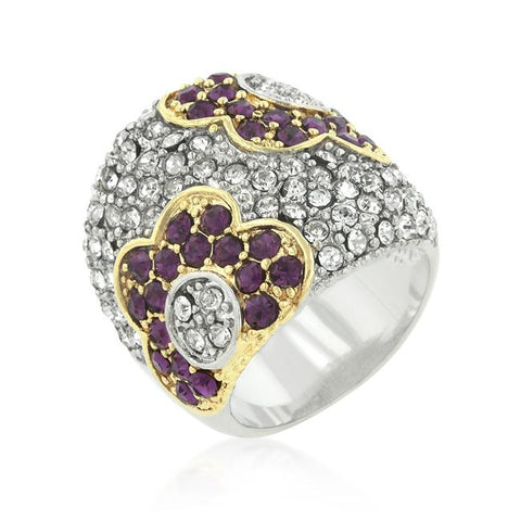 Purple and Clear Crystal Rose Ring - R08257T-V02