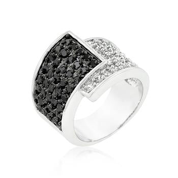 Coiled Black Over White Cocktail Ring - R08267R-C03