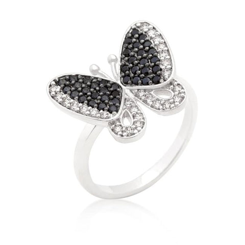 Black and White Cubic Zirconia Butterfly Ring - R08283T-C03