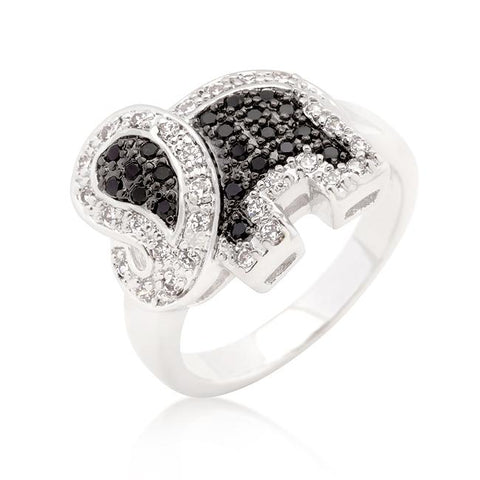 Black and White Cubic Zirconia Elephant Ring - R08284T-C03