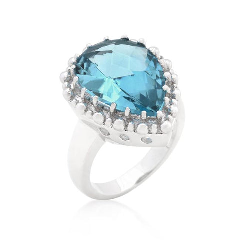 Solitaire Aqua Pear Cut Ring - R08287R-S32