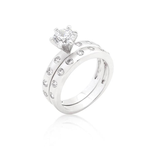 Bezel Set Round Cut Bridal Ring Set - R08293R-C01