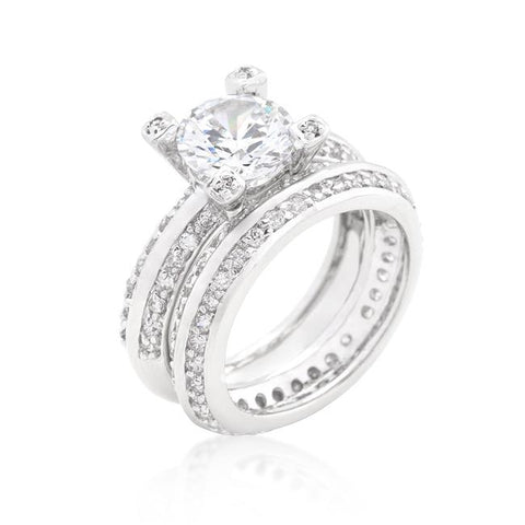 Cubic Zirconia Round Cut Pave Ring Set - R08295R-C01
